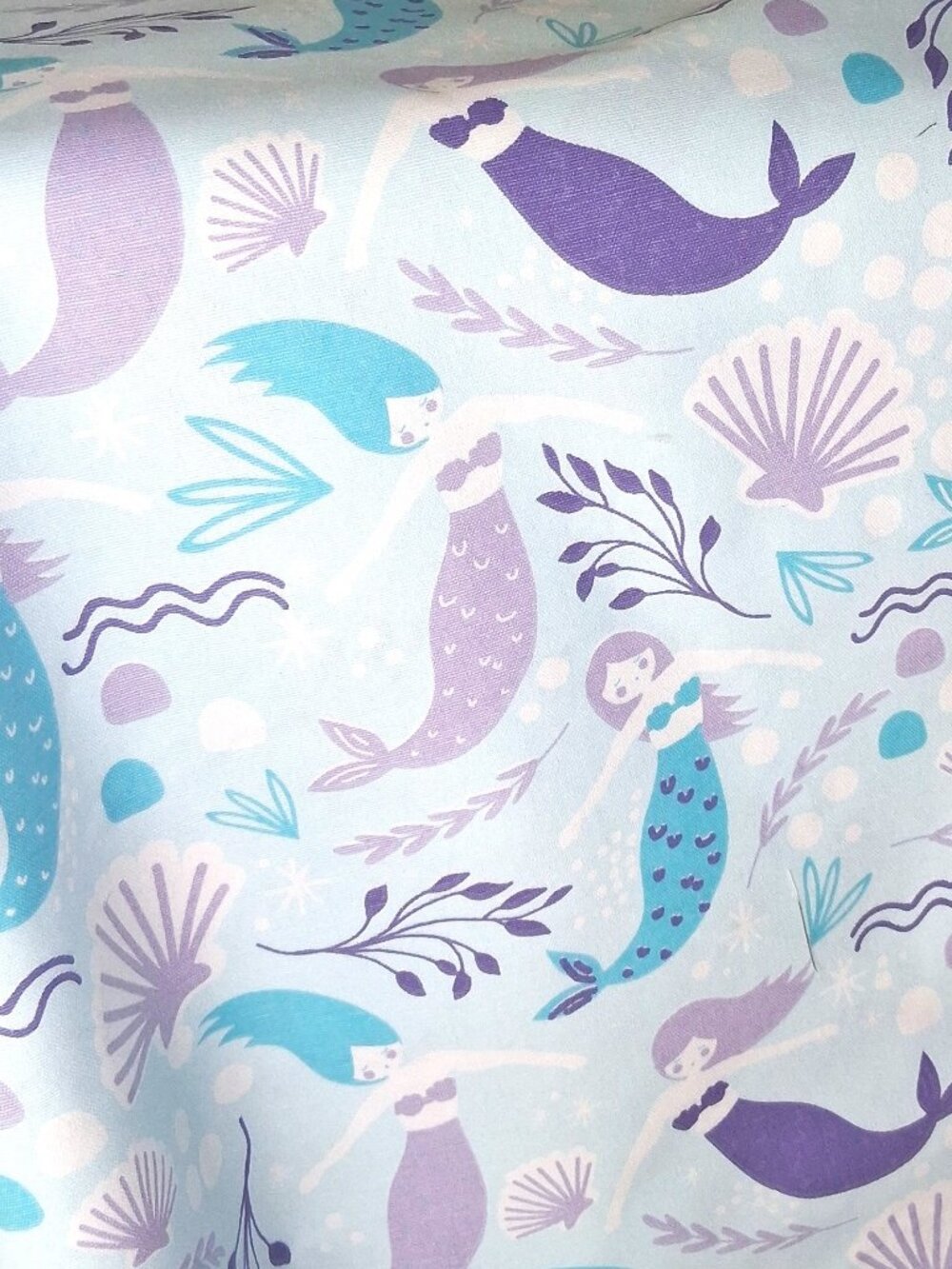 Premier Prints Mermaids Girly Blue Fabric Canvas 3.5 Yards Continuous Cut